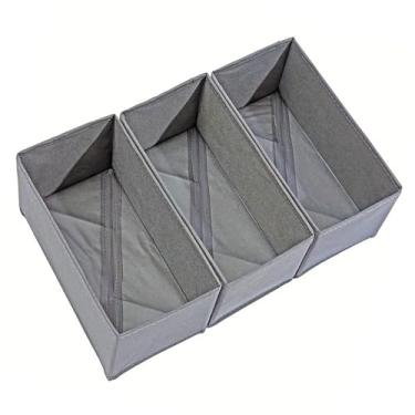 Imagem de Dylrauoza Organizador de gaveta dobrável, pacote com 3 caixas de armazenamento de tecido cinza com laterais de compensado, divisórias de gaveta de cômoda para meias, roupas íntimas, acessórios