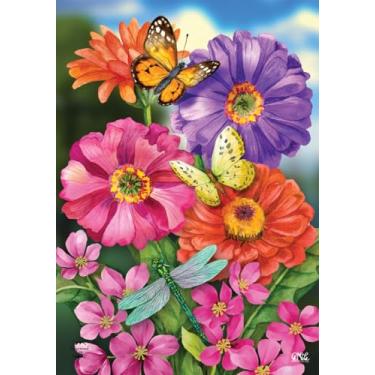Imagem de Zinnias in Bloom Spring Garden Flag 31,7 cm x 45,7 cm Briarwood Lane