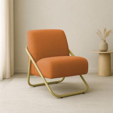 Imagem de Poltrona Sala Decorativa Industrial Dourado Martina Bouclê Caramelo K01 - D'rossi