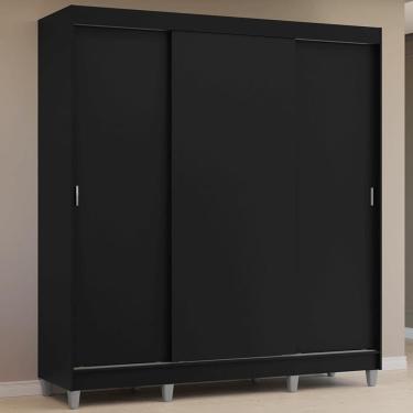 Imagem de Guarda-roupa Casal Com Pés 3 Portas De Correr Preto Reno Madesa