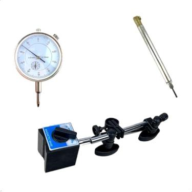 Imagem de Kit Relógio Comparador com Base Magnética e Haste PMS M10 para Medição de Precisão Mecânica Profissional