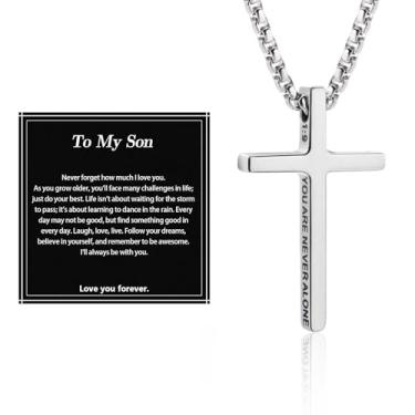 Imagem de Alissl Colar com cruz para homens e meninos, corrente com pingente de aço inoxidável 316L, versículo bíblico, religioso, cristão, presente inspirador para oração, primeira comunhão, confirmação de