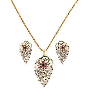 Imagem de Touchstone Conjunto de pingente indiano de Bollywood Kundan em tom dourado antigo