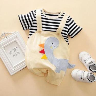 Imagem de Body Bebê Manga Curta - Dinossauro 3D Bordado em Algodão, 6-9 milhões 