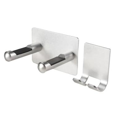 Imagem de Solução avançada de armazenamento de secador de cabelo, pacote com 2, suporte universal de parede para secador de cabelo com tiras adesivas, organizador de acessórios de instalação sem danos para