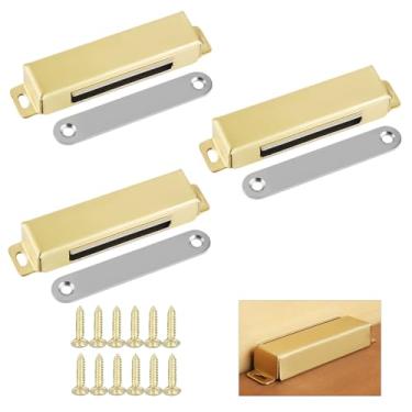 Imagem de Pacote com 3 ímãs de armário para fecho, trava magnética de porta de armário de aço inoxidável forte para armários de cozinha, quarto, guarda-roupa, armário (ouro, 95 x 20 x 15)