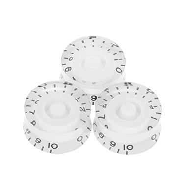 Imagem de XUXHOU Conjunto de 4 Botões de Controle de Volume de Velocidade de Tom de Guitarra para Guitarras, Acessório de Operação Antiderrapante de Material de Qualidade (Letras pretas com botão branco)