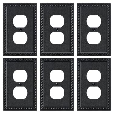 Imagem de TREEWELL Pacote com 6 placas de cobertura de tomada frente e verso pérolas, placas decorativas de policarbonato inquebrável e tampas de tomada, placas de parede pretas para tomadas elétricas, 1 capa