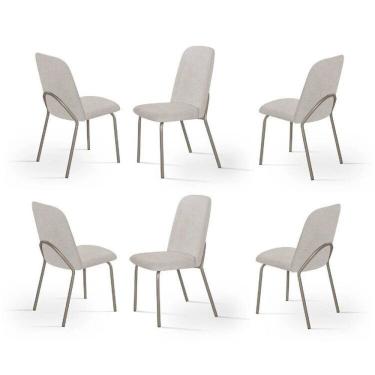 Imagem de Kit 6 Cadeiras de Jantar Aço e Boucle California Bege