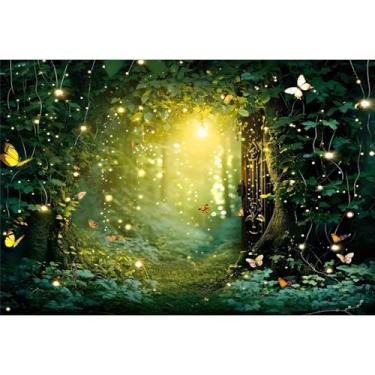 Imagem de Yeele Pano de fundo de floresta encantada de 2,4 x 1,8 m para porta da selva de conto de fadas borboletas fantasia sonho selva fotografia fundo chá de bebê crianças suprimentos de festa de aniversário