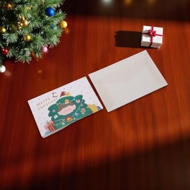 Imagem de 1 conjunto de cartão de felicitações de Natal árvore de Natal com papel envelope verde branco 12,7 x 8,4 cm