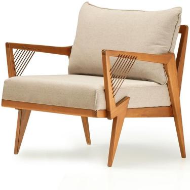 Imagem de Poltrona Com Braços Alva Ozki Madeira Eucalipto Cedro Tecido Bege Corda Couro Reconstituído