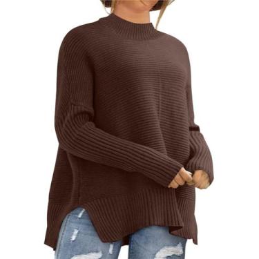Imagem de Suéter feminino Eytino Plus Size com gola redonda Batwing 2X Coffee