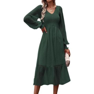 Imagem de Vestido feminino PRETTYGARDEN Swiss Dot com babado verde escuro