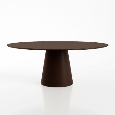 Imagem de Mesa De Jantar Cone Oval 137x90 Cm Laca Marrom Cacau Com Vidro