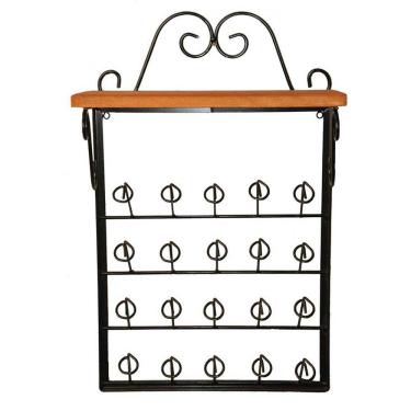 Imagem de Porta Copos De Parede Rústico Ferro E Madeira Artesanal Para 20 Copos