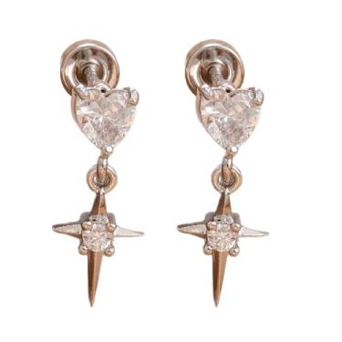 Imagem de Niaspi Brincos femininos com pingente de cruz de cristal em aço inoxidável, coração com strass, com cruz, hélice, concha, tragus, piercing de tragus, joia de orelha, Small, Aço inoxidável Cristal, Sem