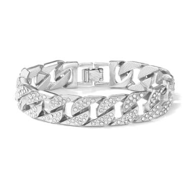 Imagem de Pulseira luxuosa de corrente de ouro e prata com strass, elos cubanos, joias modernas pesadas para mulheres/homens, 20 cm, acessório delicado e ousado, peça de declaração, One Size, Strass, Zircônia