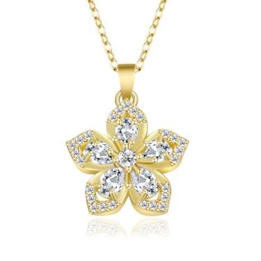 Imagem de Julyoo Elegante colar com pingente de cristal de flor de ouro 18K com delicada corrente alentina presentes para namorada, mulheres, mãe, irmã, 16 Inches, Cristal, Diamante sintético
