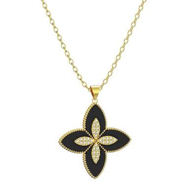 Imagem de Clover Corrente delicada banhada a ouro 18K para mulheres, colar com pingente de cristal, pavê de strass, Large, Metal banhado a ouro 18k, Sem Pedra Preciosa