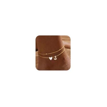 Imagem de Tornozeleiras femininas com inicial de ouro, banhado a ouro 14K, delicado coração, zircônia cúbica, moderna, em camadas, letra A-Z, tornozeleiras à prova d'água, joias modernas, presente para mulheres