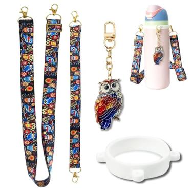 Imagem de Z-synka Conjunto de alça de ombro e alça de alça e berloque para decoração de garrafa de água Owala Acessórios de Berloque (Coruja)