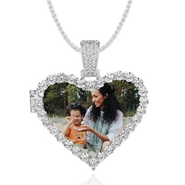 Imagem de Ied Kashiqi Colar de corrente personalizada com foto personalizada etiquetas de cachorro masculinas pingente de memória de coração gelado para mulheres pingentes de letras chaveiro joias presente