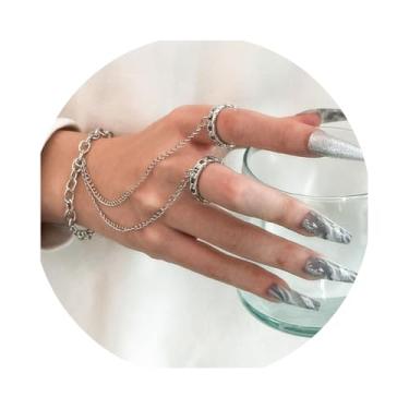 Imagem de Pulseira de prata masculina punk gótica com corrente de mão para homens, One Size, Metal, Sem Pedra Preciosa