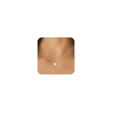 Imagem de Bouzilli Colar de ouro/prata para mulheres, colares delicados banhados a ouro 14 K, pingente minimalista de pérolas de diamante CZ moderno em forma de Y, joia de presente para mulheres, Latão, Sem