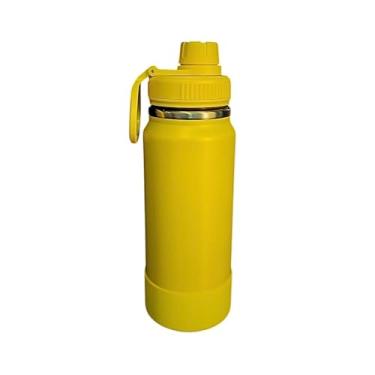 Imagem de Garrafa Térmica Esportiva de Aço Inox Parede Dupla Isolada a Vácuo 600ml com Alça Antivazamento para Academia Fitness Corrida Escritório (Amarelo)