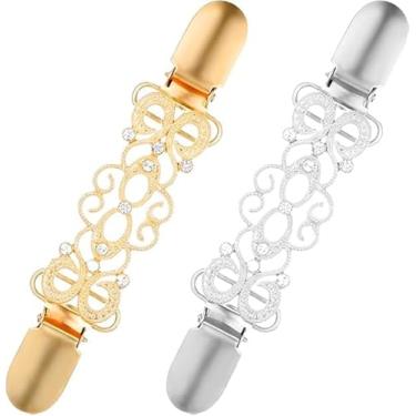 Imagem de 2 peças de clipes de suéter vintage dourado e prateado, clipe de xaile para roupas femininas