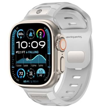 Imagem de SquishSquash Pulseira esportiva de borracha Ganoid FKM compatível com Apple Watch Ultra 3/2/1 SE séries 11/10/9/8/7/6/5/4, pulseira impermeável de fluoroelastômero para iWatch 44/45/46/49 mm (branco