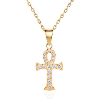 Imagem de ZUKNC Colar de cruz para mulheres, colares com pingente de zircônia cúbica banhada a ouro 18K - joias religiosas delicadas - presentes de dia dos namorados para ela, presentes de aniversário