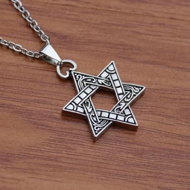 Imagem de Colar de estrela de Davi, feminino, masculino, moderno, moderno, prata, delicado, hexágono, pingente retrô, joia para presente, one size, Metal, Sem Pedra Preciosa