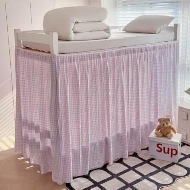 Imagem de Saia para cama de dormitório xadrez rosa com babados, solteiro, GG, 91 cm, caimento extra longo, elástico, babados, lavável na máquina, para dormitório universitário