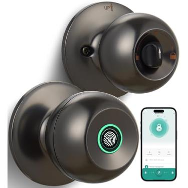 Imagem de Fechadura de porta com impressão digital, maçaneta de porta de impressão digital inteligente com fechadura, maçaneta biométrica com controle de aplicativo e chave, fechadura de porta de entrada de