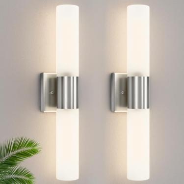 Imagem de Conjunto de duas arandelas de parede de banheiro, luzes modernas de 53 cm com persiana de vidro fosco, luminárias de banheiro para espelho quarto sala de estar corredor (prata)