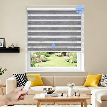 Imagem de Grandekor Persianas zebra motorizadas com controle remoto, persianas zebra inteligentes para janelas, persianas de zebra elétrica, cinza cânhamo, 58 cm L x 182 cm A