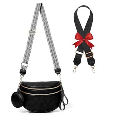 Imagem de Bolsa grande de couro para mulheres, pochete transversal, bolsa grande com 2 peças, alça ajustável, carteira de cinto de couro, Preto - 02, Large, Bolsas femininas