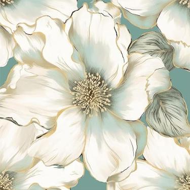 Imagem de MuralPeel Papel de parede branco azul amarelo papoula peônia floral moderno descascar e colar autoadesivo removível fácil de remover no papel de parede para locatário de armário de quarto