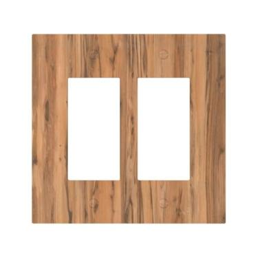 Imagem de Nadoabtm Capas de tomada decorativas marrom quente grão de madeira sintética 2 gangues duplo balancim decoram placa de parede Gfci placa de interruptor elétrico placa de cobertura de interruptor de