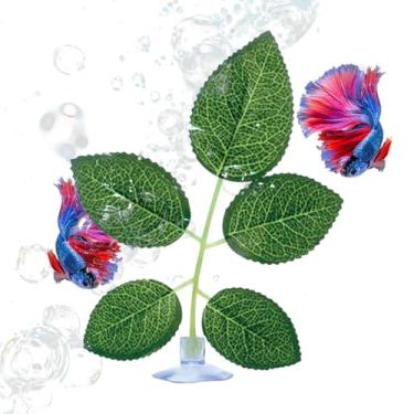 Imagem de Camas Betta para aquário de peixes | Decoração de aquário de folhas com ventosa Betta – Planta artificial, cama de descanso para habitat de dormir, enriquecimento escondido, desova, camarão