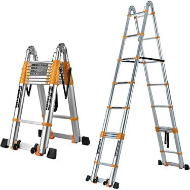 Imagem de OKUOKA Escadas, escada telescópica, estrutura A, escada de extensão de alumínio, com mecanismo de trava, teles, escada multiuso para telhado de sótão doméstico 150 kg de capacidade/2,1 m/6,9 pés