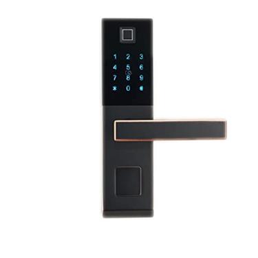 Imagem de Maçaneta de porta alavancas de porta com desbloqueio de impressão digital maçaneta eletrônica inteligente para quarto sala de estudo escritório villa fechadura de porta com alça (cor: pátina preta e
