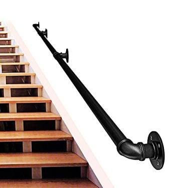 Imagem de Corrimão de tubulação/corrimão de escada de ferro forjado a vento industrial, loft interno doméstico contra a parede alça de jardim de infância antiderrapante antigo, preto (1 pés-6 m) (tamanho: 4 m)