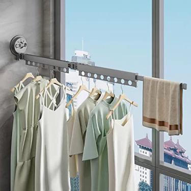 Imagem de EESCZVGBDX Montado na parede com ventosa, suporte móvel para pendurar roupas, rack de lavanderia retrátil, pode ser sugado no vidro da janela, vidro RV e vários azulejos, rack de secagem de alumínio