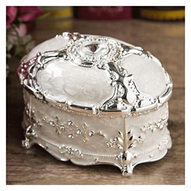 Imagem de JOEUQK Caixa de joias pequena, caixa de armazenamento de bugigangas de metal, linda caixa de armazenamento de joias de princesa, caixas de presente para anéis, colares, brincos, bugigangas