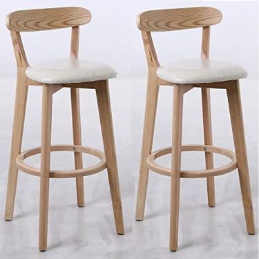 Imagem de LHYGXFC Banquetas de bar de madeira maciça conjunto de 2 cadeiras de cozinha estilo moderno com encosto e apoio para os pés banquetas de café da manhã altura para balcão de bar ou sala de jantar