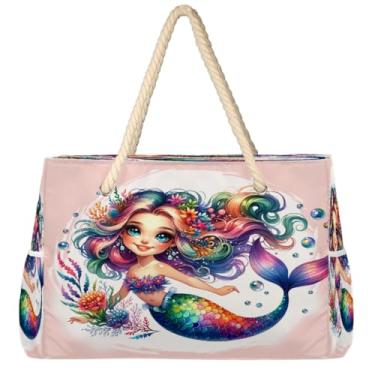 Imagem de hongjinglin Bolsa de praia grande, leve, dobrável, com balão fofo, unicórnio, piscina, bolsa de ombro, Cor 19, Large