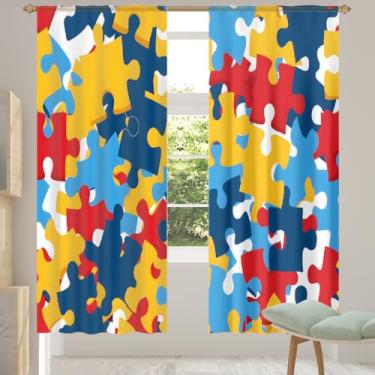 Imagem de 2 conjuntos de painéis de cortinas translúcidas retrô coloridas e arejadas, com filtro leve, painéis de cortina de porta e janela para sala de estar, quarto, jantar, 203 cm de comprimento